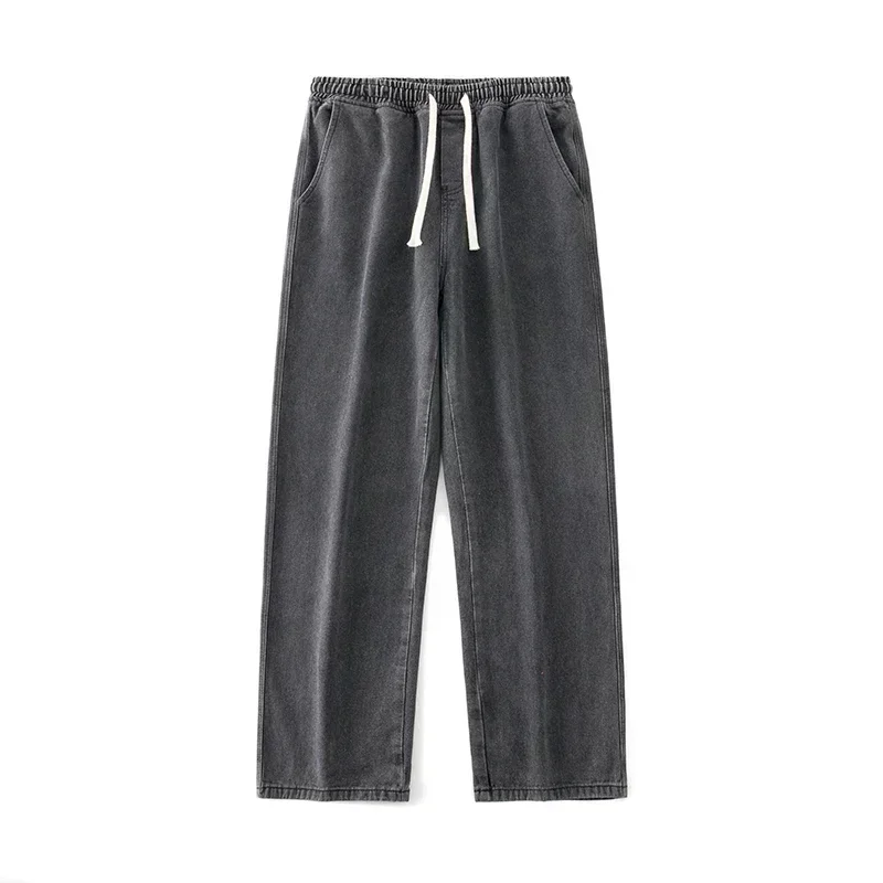 Ropa nueva de calle para hombre, pantalones vaqueros holgados de estilo coreano a la moda, pantalones de pierna ancha rectos holgados, ropa de marca para hombre, negro, azul claro, 2024