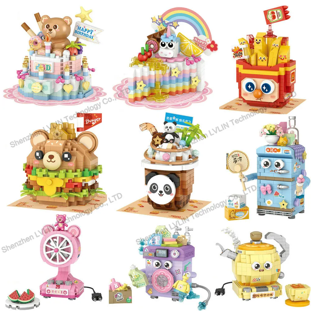 

Children's House Building Blocks Set Household Appliance Dessert Store Street View Snack Toys Compatible with for Boys & Gi