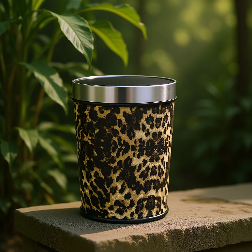 

Modern Stainless Steel Trash Can Vintage Pattern Design Large Diameter Waste Basket for Bathroom Bedroom Living Room Decorative