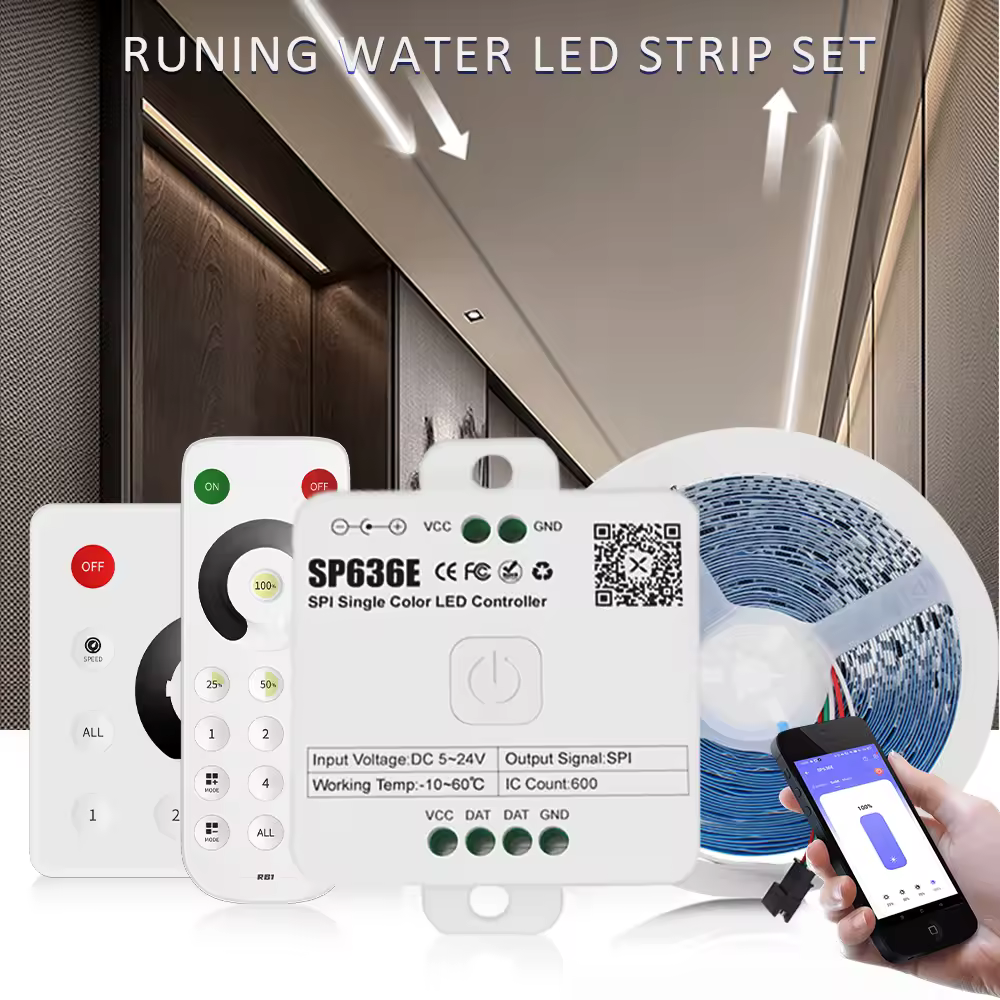 Bande lumineuse LED coulante d'eau courante 24V, 5M 10M 15M 20M, lampe à bande Flexible WS2811, application Bluetooth, télécommande RF 2.4G