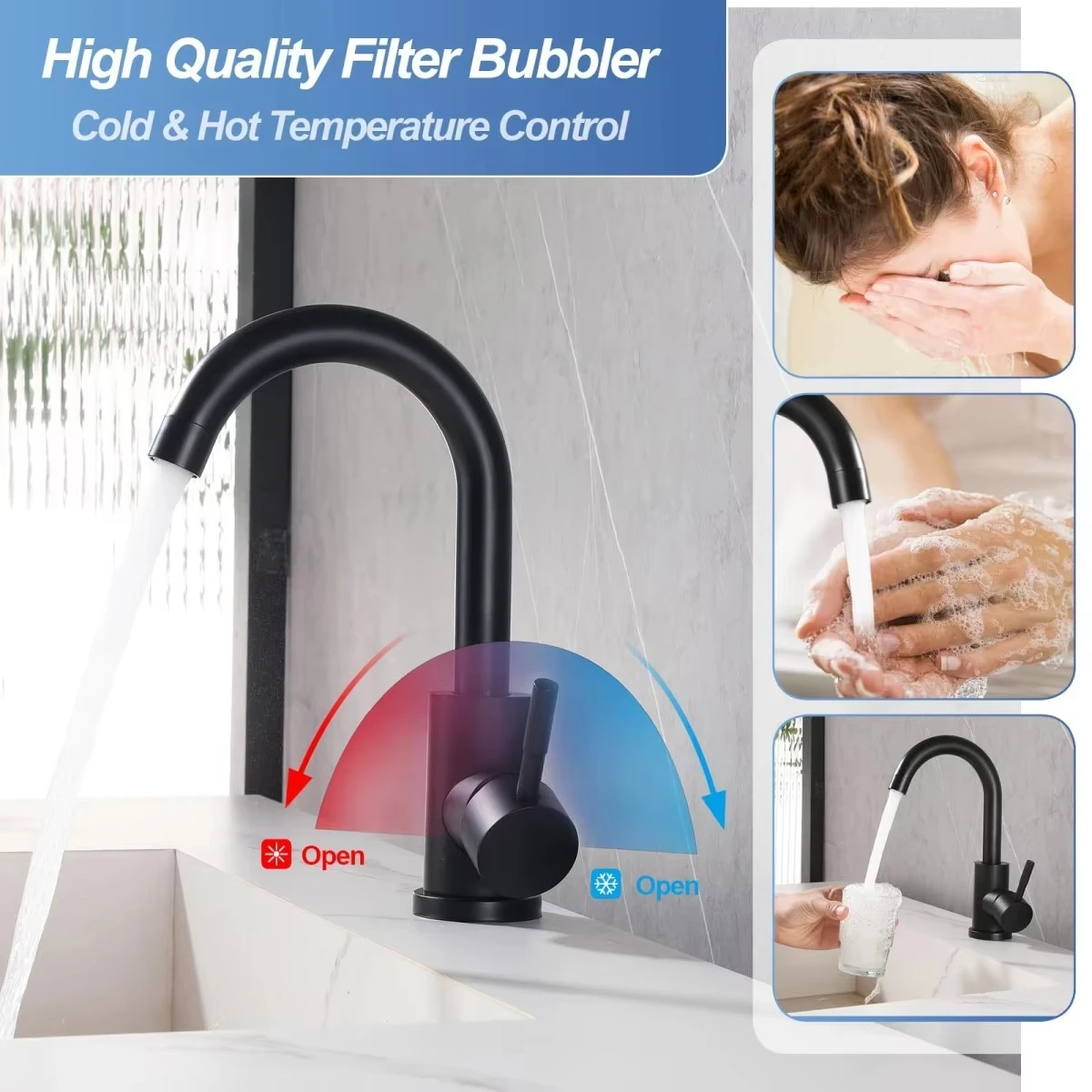 

360 ° Вращающийся кран из нержавеющей стали для кухни и ванной комнаты, для холодной и горячей воды