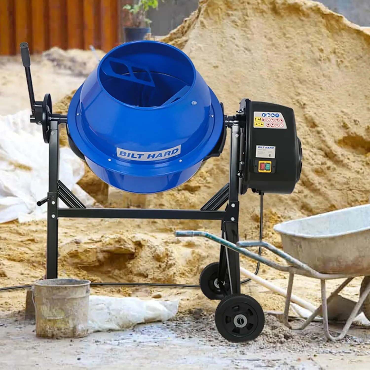 Electric Cement Mixer 4 Cubic Ft. Portable Concrete Mixer Machine Wheelbarrow Cement Mixing Tools for Stucco