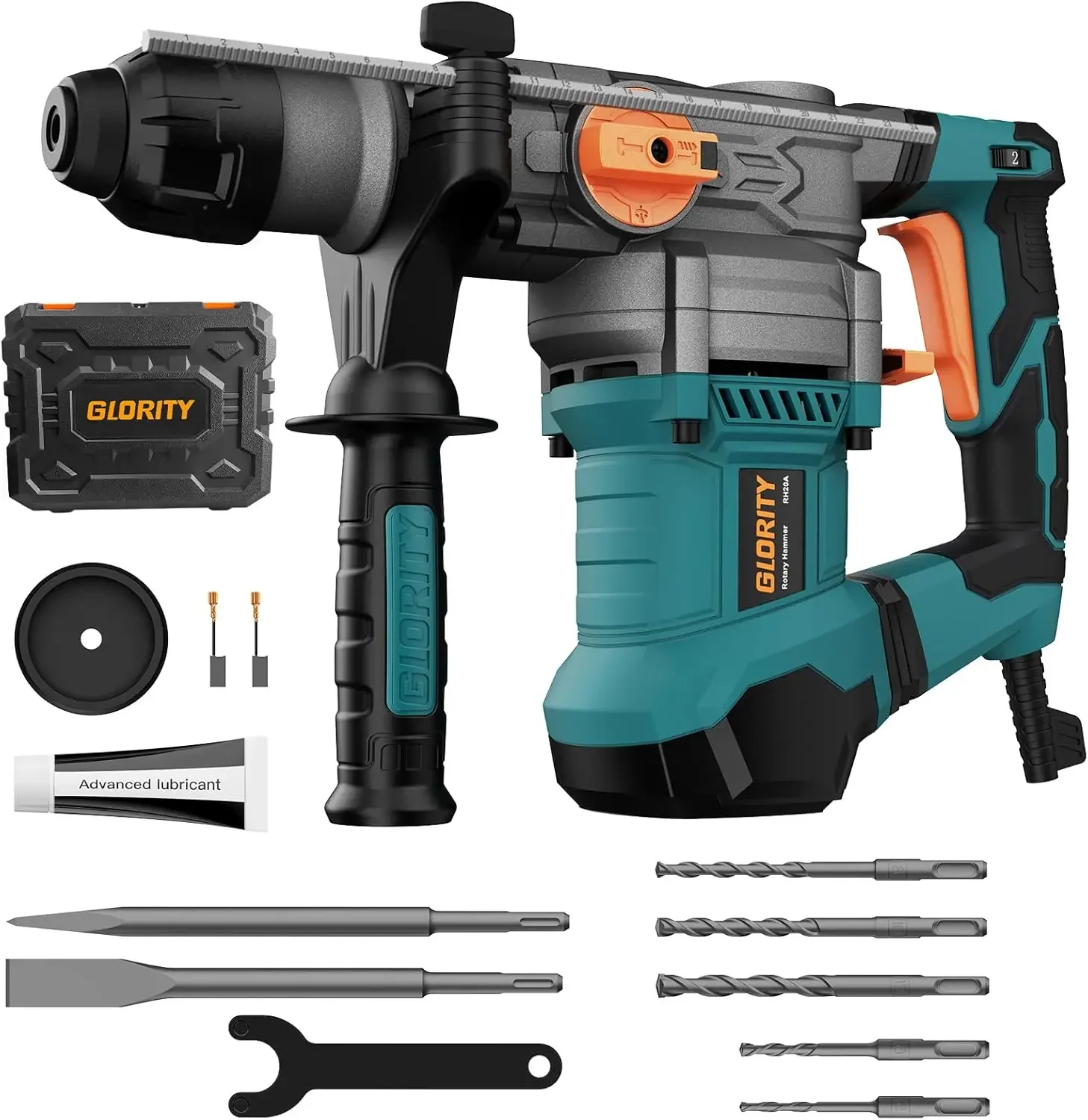 1-1/4 Inch SDS-Plus 13 Amp Heavy Duty Rotary Hammer Drill with Safety Clutch 4 Functions and Variable Speed, Including Chisels a