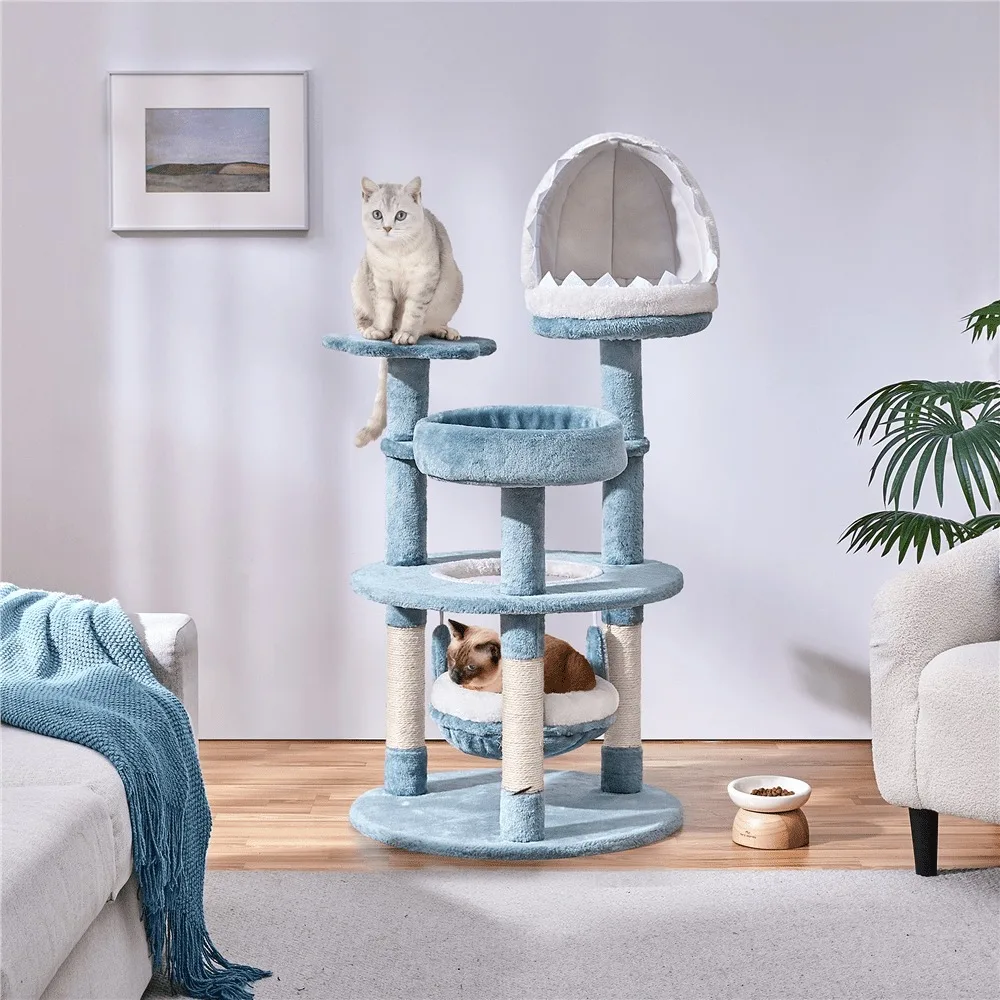 

45.5″ Tall Ocean-Themed Cat Tree Multi-Level Plush Cat Tower With 3 Perches,3 Sisal Scratching Posts, Cat Tree