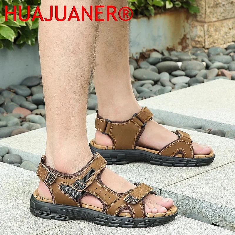 Brand Classic Mens Sandals Summer Genuine Leather Sandals Men Outdoor Casual Lightweight Sandal Fashion Men Sneakers Size 38-46