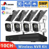 10CH 5MP NVR Wireless Solar Panel Battery WIFI Camera WiFi NVR Video Surveillance Security System Kit With PIR Detection Monitor