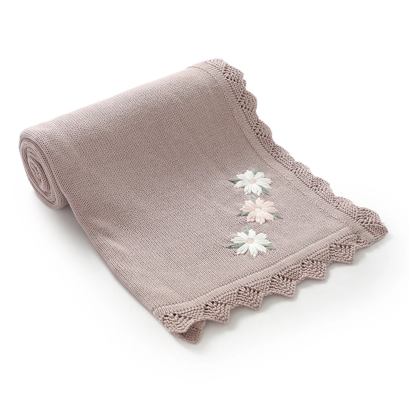 Baby Floral Knitted Blankets Newborn Boys Girls 100*80cm Swaddle Wrap Plaid Quilts for Stroller Bassinet Breathable Infant Throw