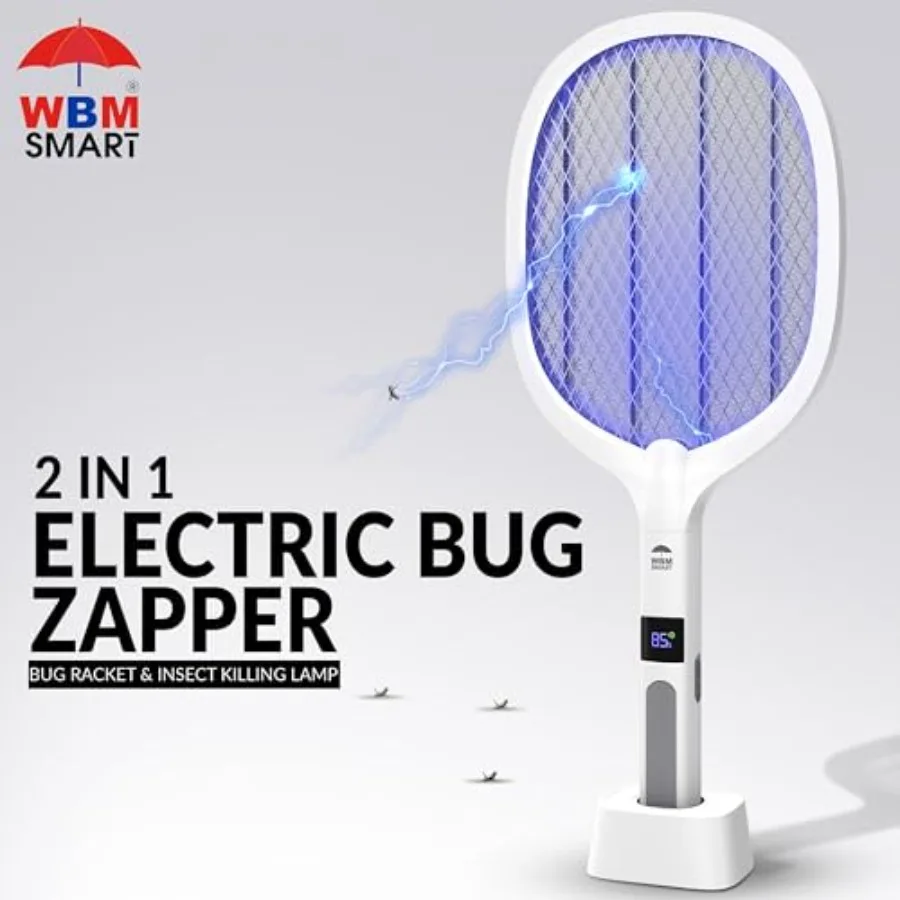 2 in 1 Electric Bug Zapper, Mosquitoes Trap Lamp and Racket, USB Rechargeable Electric Fly Swatter for Home and Outdoor Powerfu