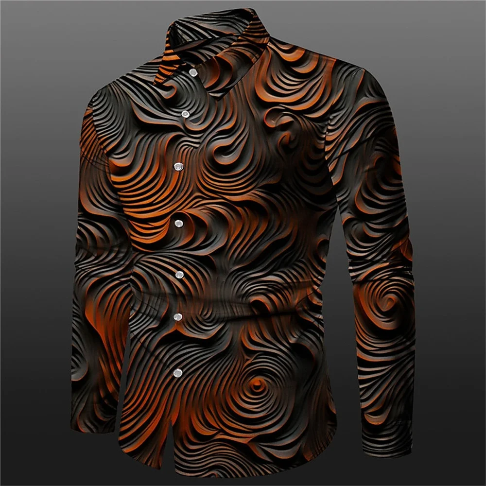 2024 Men\'s Shirt Abstract 3d Print Casual Long Sleeve Shirt Man Autumn Long Sleeve Man Holiday Button Men Clothing Luxury Shirt