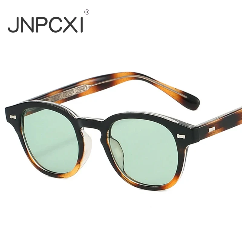 JNPCXI New TR90 Square Sunglasses Women Vintage Rivets Trending Men Leopard Blue Shades UV400 Sun Glasses