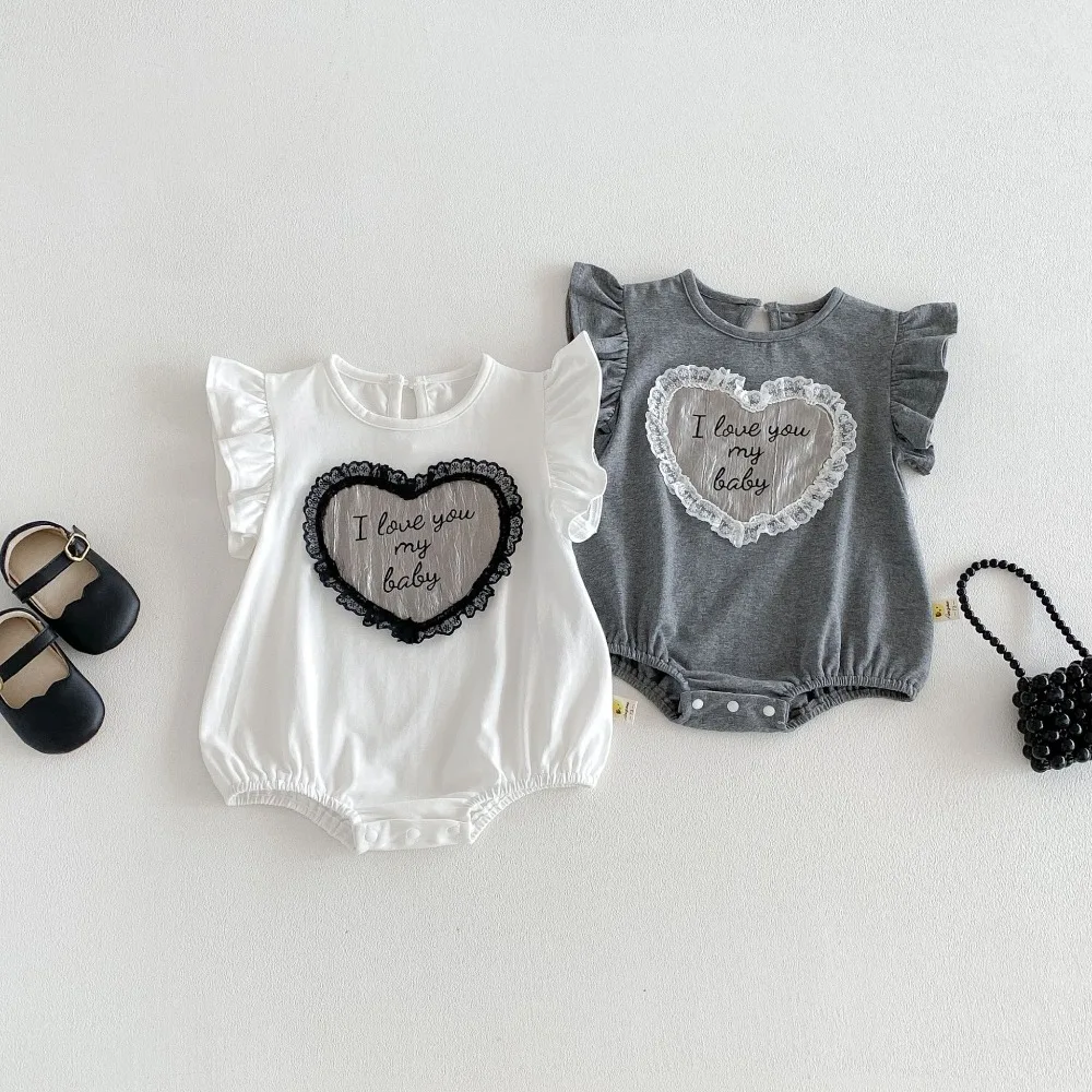 2026 Summer Newborn Baby Girl Romper 0-3Years Cute Infant Girls Fly Sleeve O-Neck Heart Cotton Bodysuit Outfits Clothes