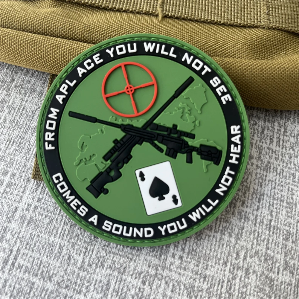 Sniper Ace Card Gun Patch PVC Morale Badge Tactical Hook&Loop Patches Military UAV Armband Decorative Sticker for Backpack Hats