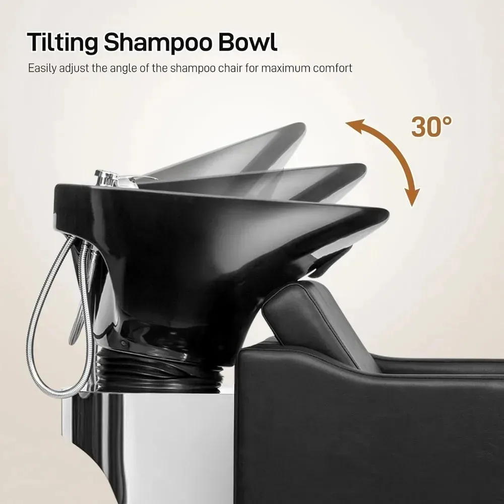 Shampoo Backwash Barber Chair – Ceramic Hair Wash Bowl Sink, Adjustable Leg Baffle & Reclining Feature for Salon​