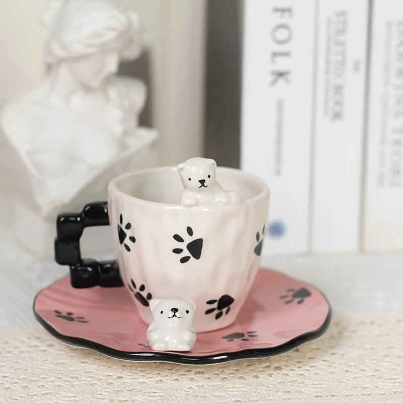1 Pcs New 3D Polar Bear Ceramic Coffee Glass And Saucer Set With Ice Cube Handle Cute Christmas Gifts For Children Dropshipping view 5