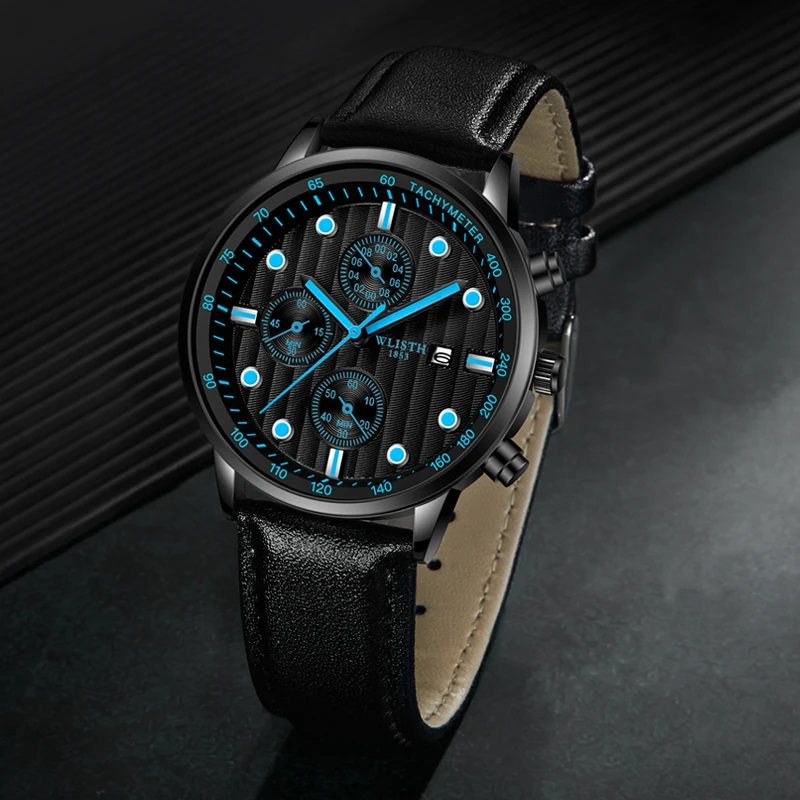 Luxury Quartz Men Watch Date Chronograph Stopwatch Leather Strap Business Male Clock Sports Military Wristwatch Reloj Hombre