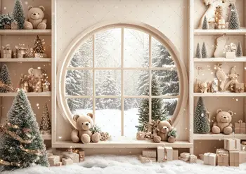 חג המולד זהב חלון צילום רקע שלג חורף חג המולד עץ דוב ילד למבוגרים תינוק דיוקן רקע תמונה סטודיו 6 best sales רקע תמונה לחג המולד - №3