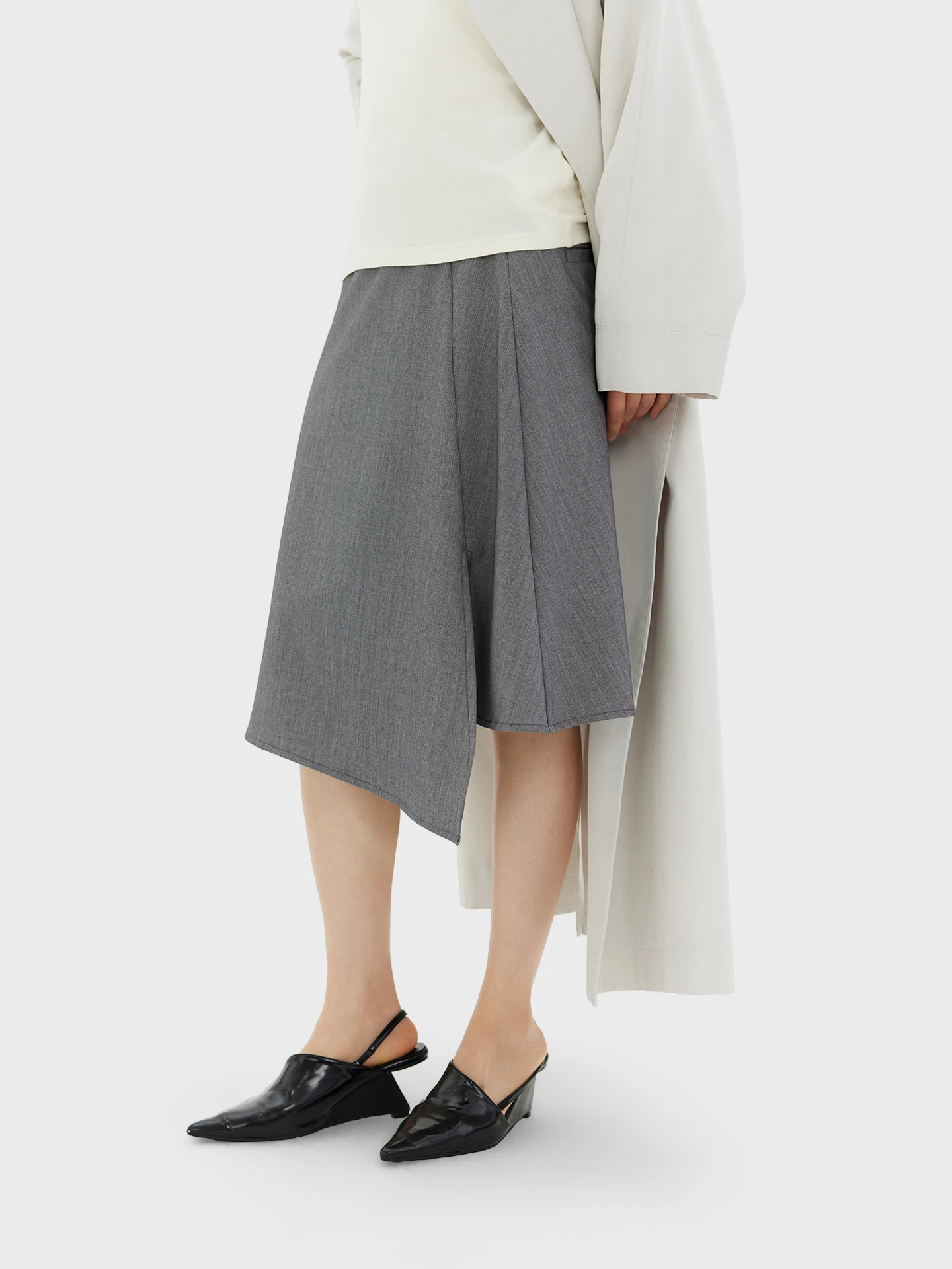 

High Waist Asymmetrical Midi Skirt Side Slit Zipper Design Polyester Blend A-Line Skirt Women's Fashion Spring Season