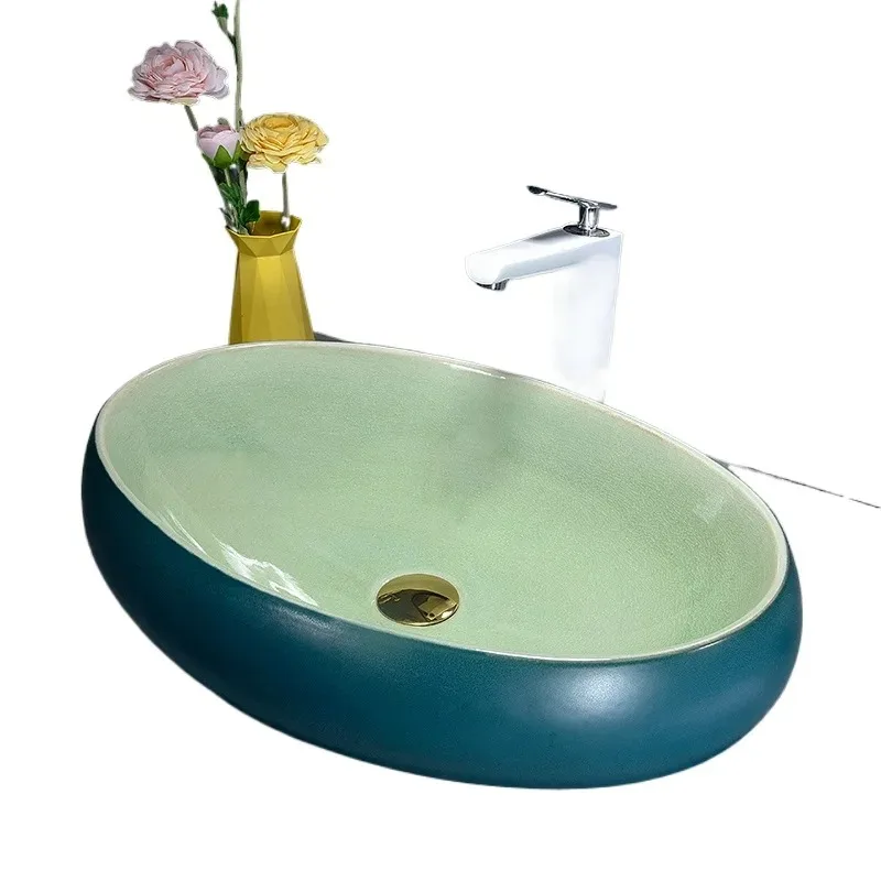 

Скандинавская квадратная столешница, керамическая раковина для ванной комнаты, одинарная раковина, бытовая раковина для мытья, ледяной зеленый