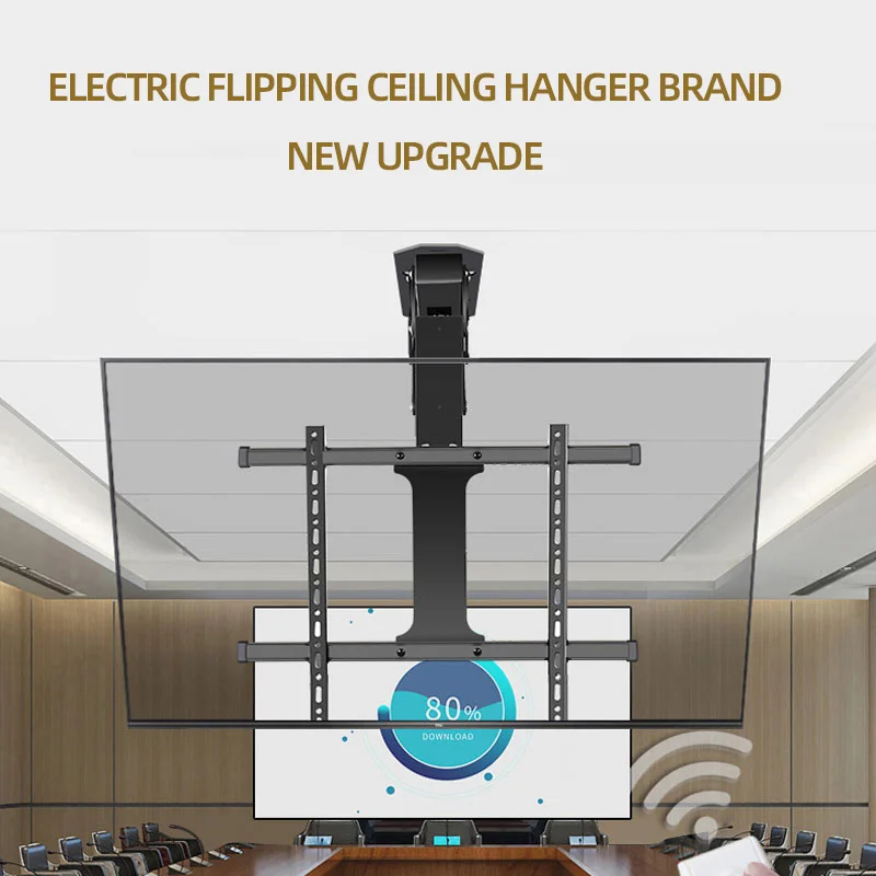 Ceiling TV LIFT Electric Remote Control Rotating Bracket Support 50-75