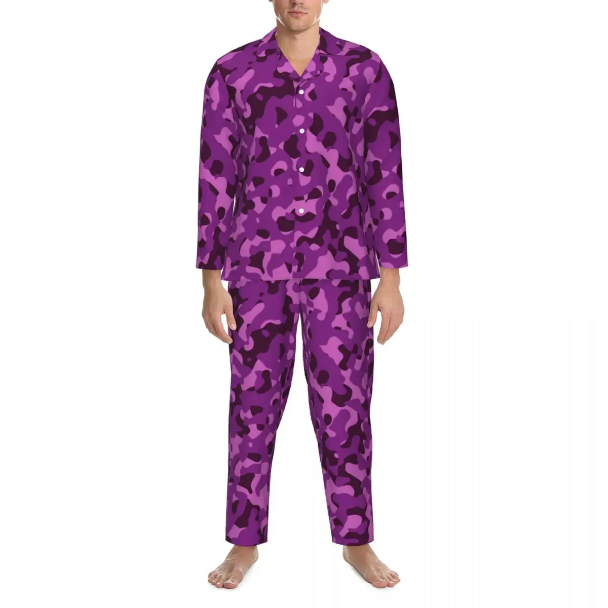 Abstract Camo Print Sleepwear Autumn Camouflage Aesthetic Oversized Pajama Sets Men Long-Sleeve Trendy Home Design Nightwear