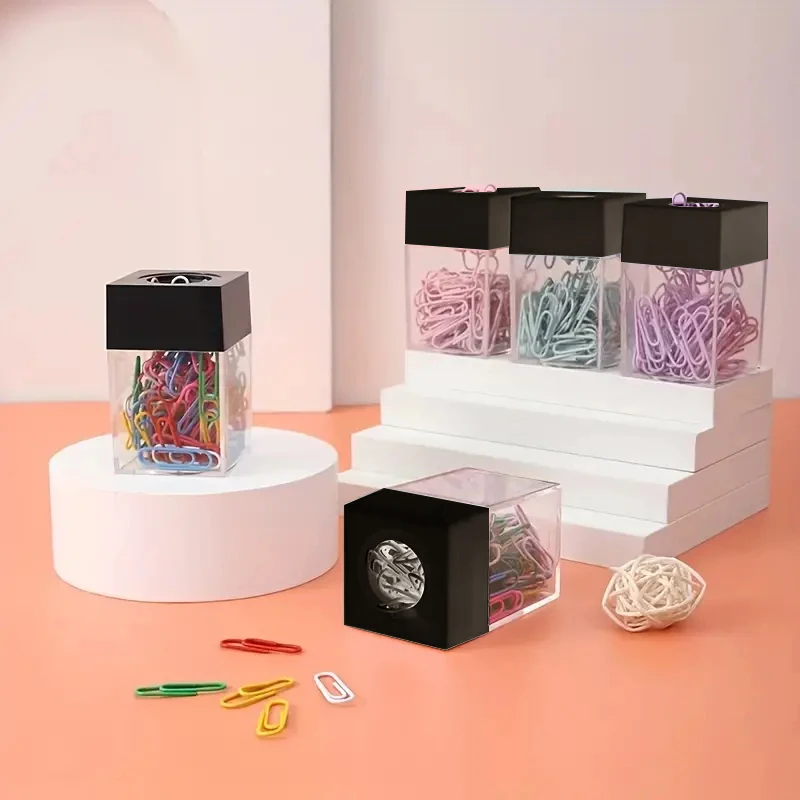 Paper Clip Holder Clips Dispenser Desk Magnetic Absorption Box Paperclip Holder Stationery Porta Clips Dispensador 2024