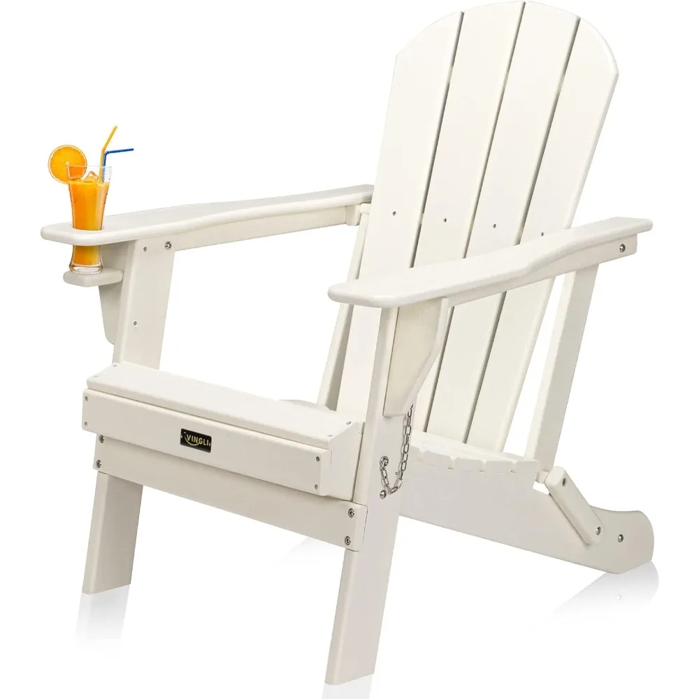 

Plastic Folding Adirondack Chair with Cup Holder, 100% Recyclable Waterproof HDPE Material, Comfortable 380lb Weight Capacity f