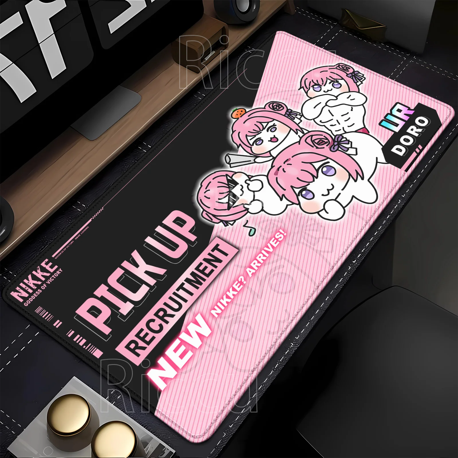 nikke Doro Kawaii Anime Mauspad, großes Computer-Mauspad für Büro, 400 x 900 mm, PC-Spiel, rutschfeste Gummitastatur, HD-Druck, Schreibtischunterlage