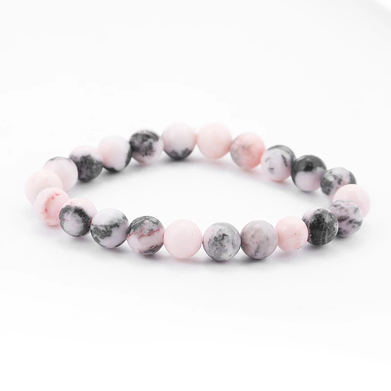 8mm Natural Stone Pink Zebra Jasper Round Bead Bracelet Women Men Retro Charm Chakra Healing Stretch Bangle Yoga Jewelry view 5