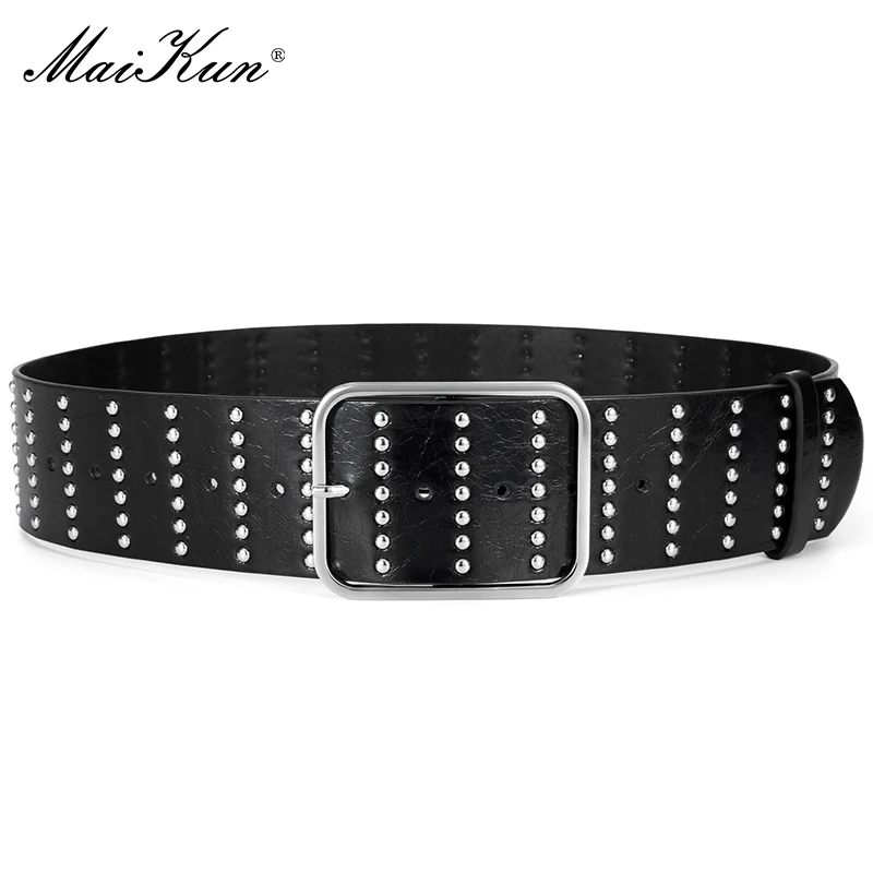 

Maikun Punk Women's Belt with Silver Rivets Vintage Wide Waistband Versatile Dress Accessory