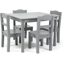 Juego de mesa y 4 sillas de madera para niños, madera de ingeniería resistente, duradera, fácil de limpiar y montar-gris