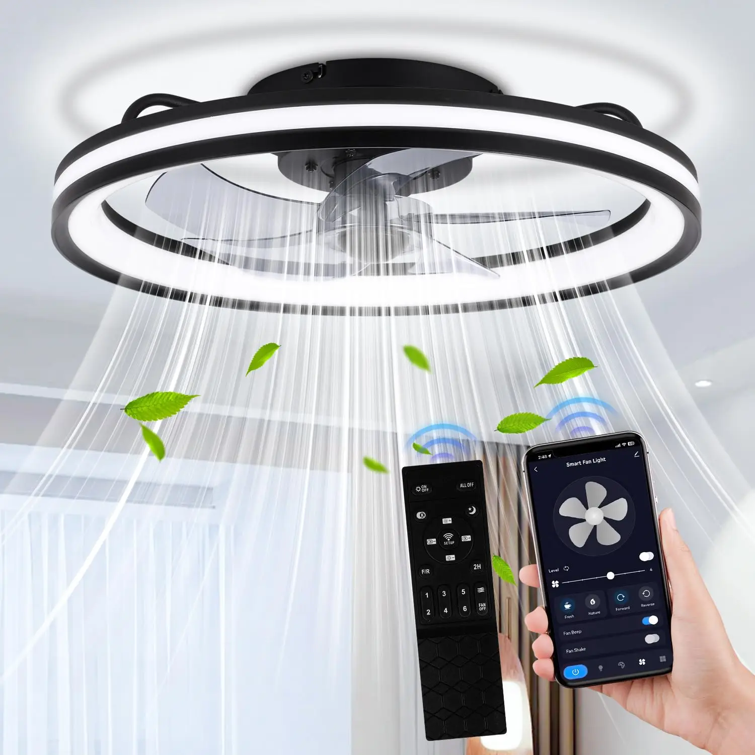Deckenventilator mit Beleuchtung und Fernbedienung 50 cm, Smart LED Deckenleuchte 3 Farbtemperatur und 6 Gang, Timer Sommer-Win