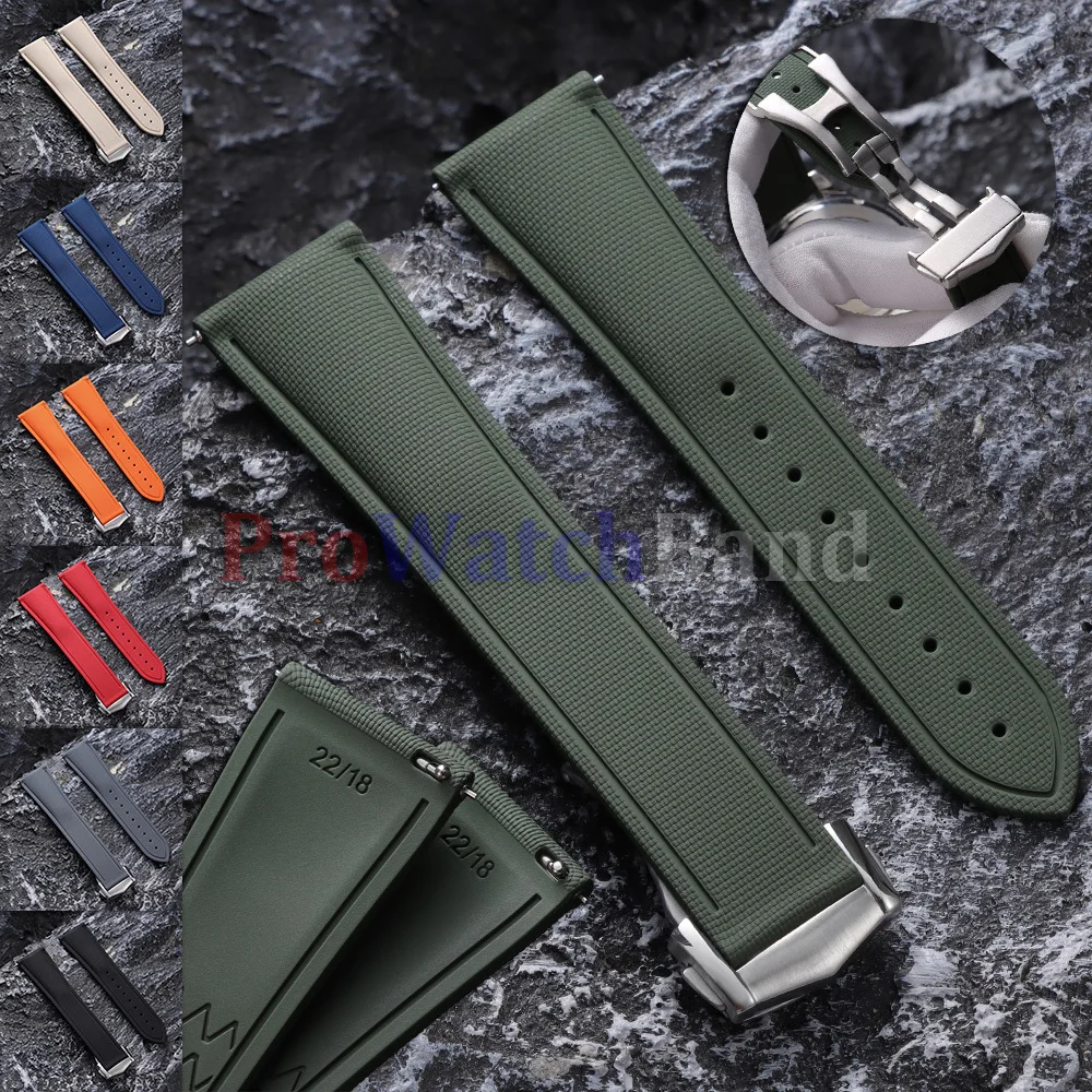 

Ремешок из фторкаучука для Omega 20 мм, 21 мм, 22 мм, универсальный мужской ремешок FKM для часов, быстросъемный браслет для Rolex, для Tudor