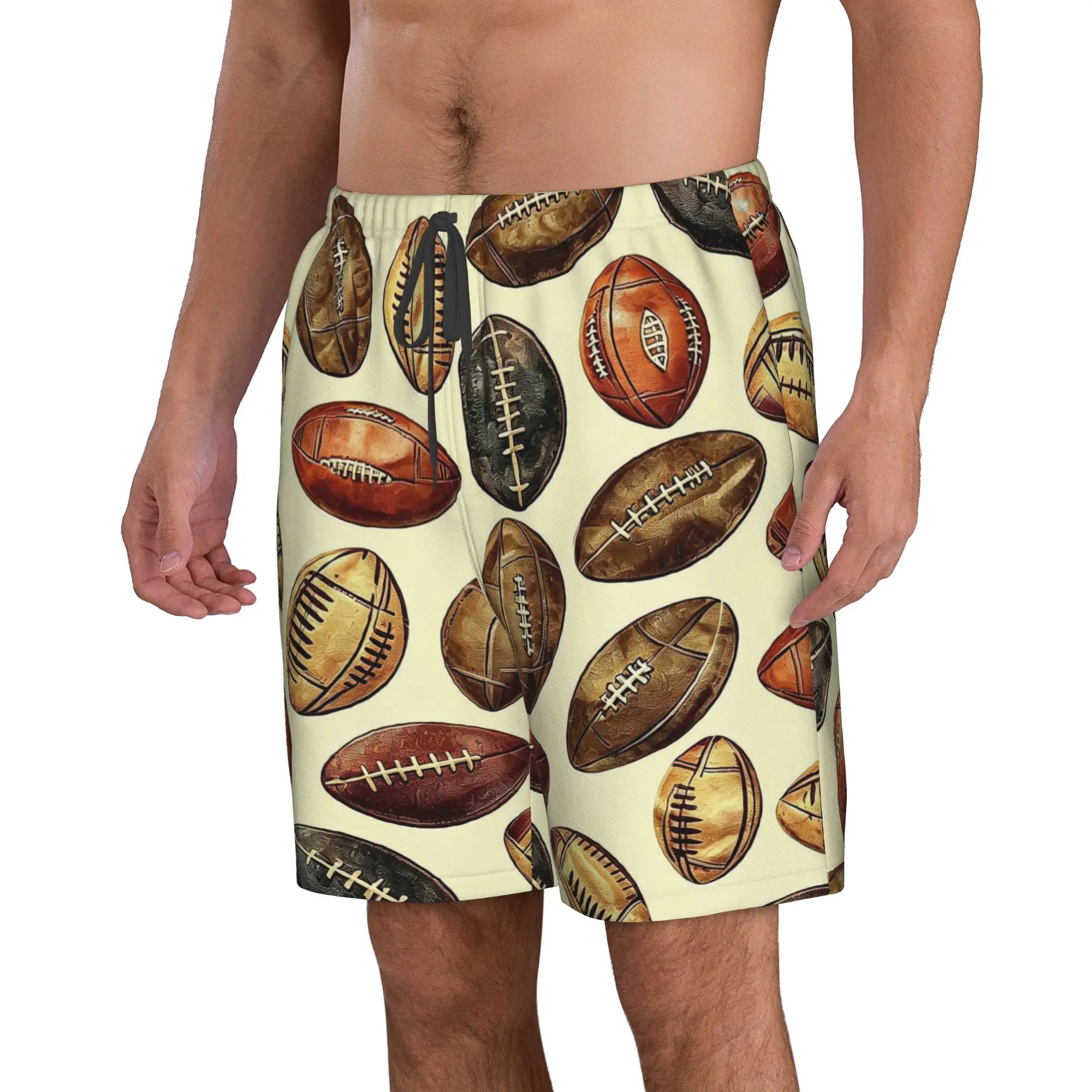 American vintage Football Pattern Trunks Beach Board Shorts Casual Quick Dry Swim Summer Men Pants
