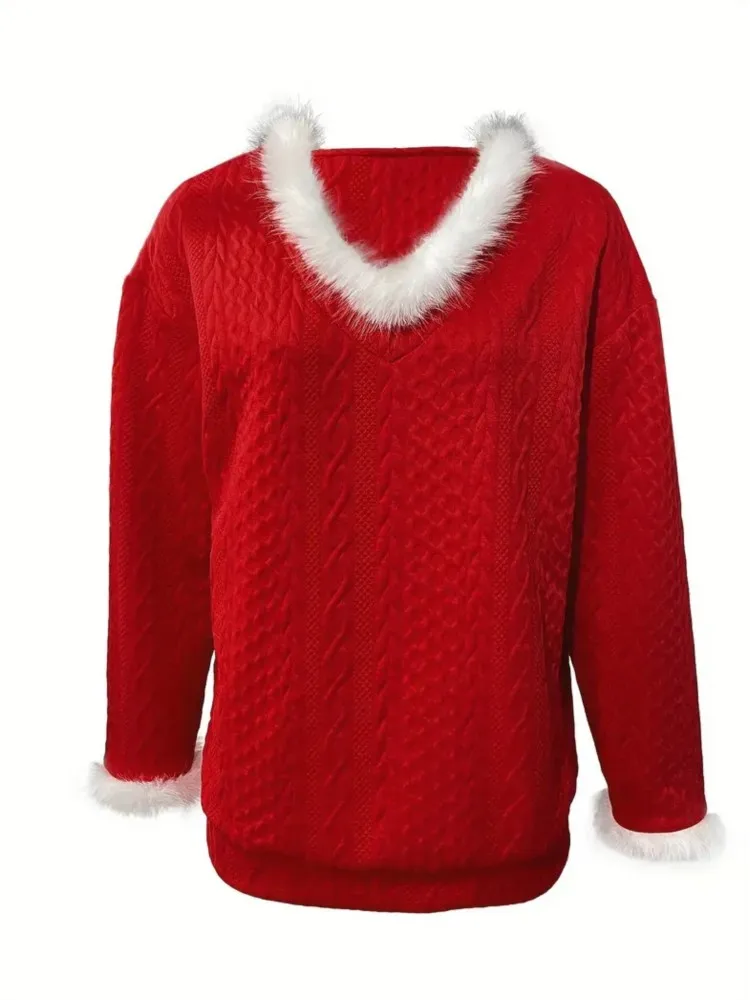 Herbst Und Winter Neue Weihnachten Lose Beiläufige Einfarbig V-ausschnitt Mit Langen ärmeln Pullover Pullover frauen Pendeln Vielseitige Tops