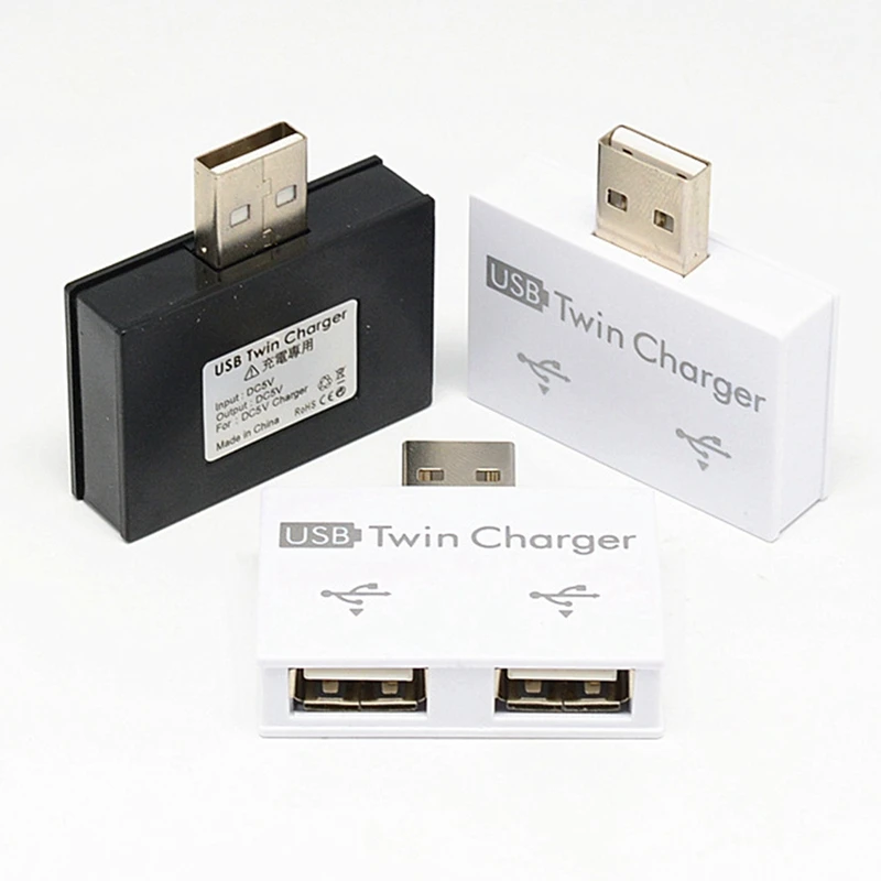 1 Piece USB Hub To 2 Port  Hub Adapter USB Splitter Mini Dual USB Charging Extender For Phone Computer White