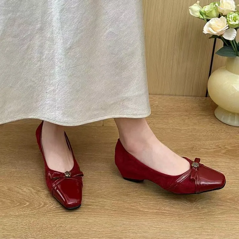 

Soft Sole Women's Square Bow Temperament Mary Jane Shoes Versatile Shallow Slippers