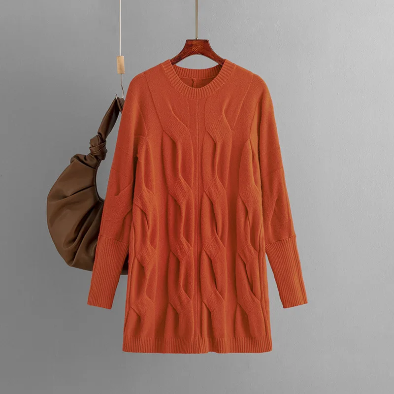 

Осень-зима 2025: свободный повседневный универсальный вязаный свитер с круглым вырезом, базовая рубашка средней длины