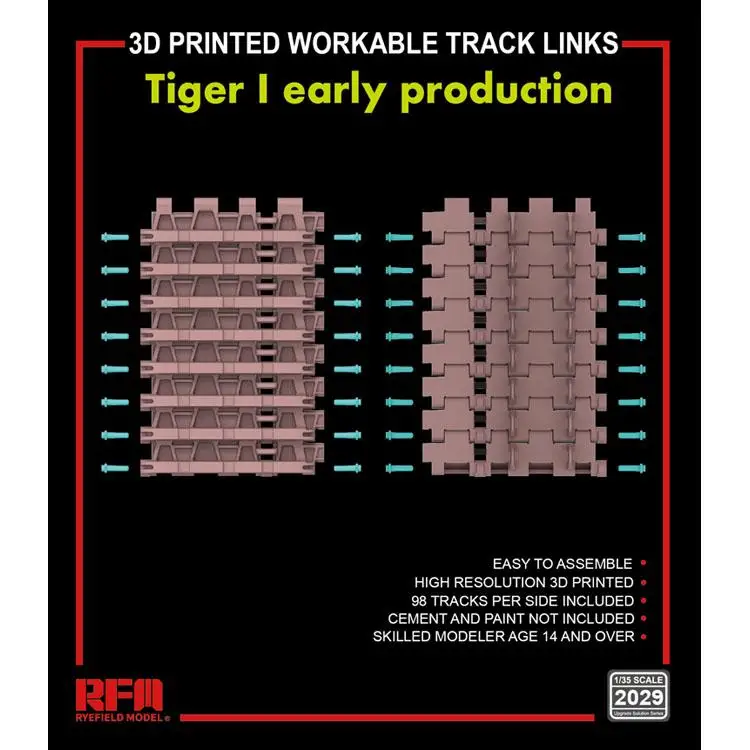 

RYEFIELD RM2029 1/35 3D PRINTED WORKABLE TRACK LINKS Tiger I early production