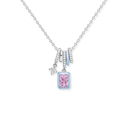 Foydjew Fashion Cute Aurora Square Zircon Pendant Necklaces Women's Design Dreamy Square Silver Color Necklace For Girl