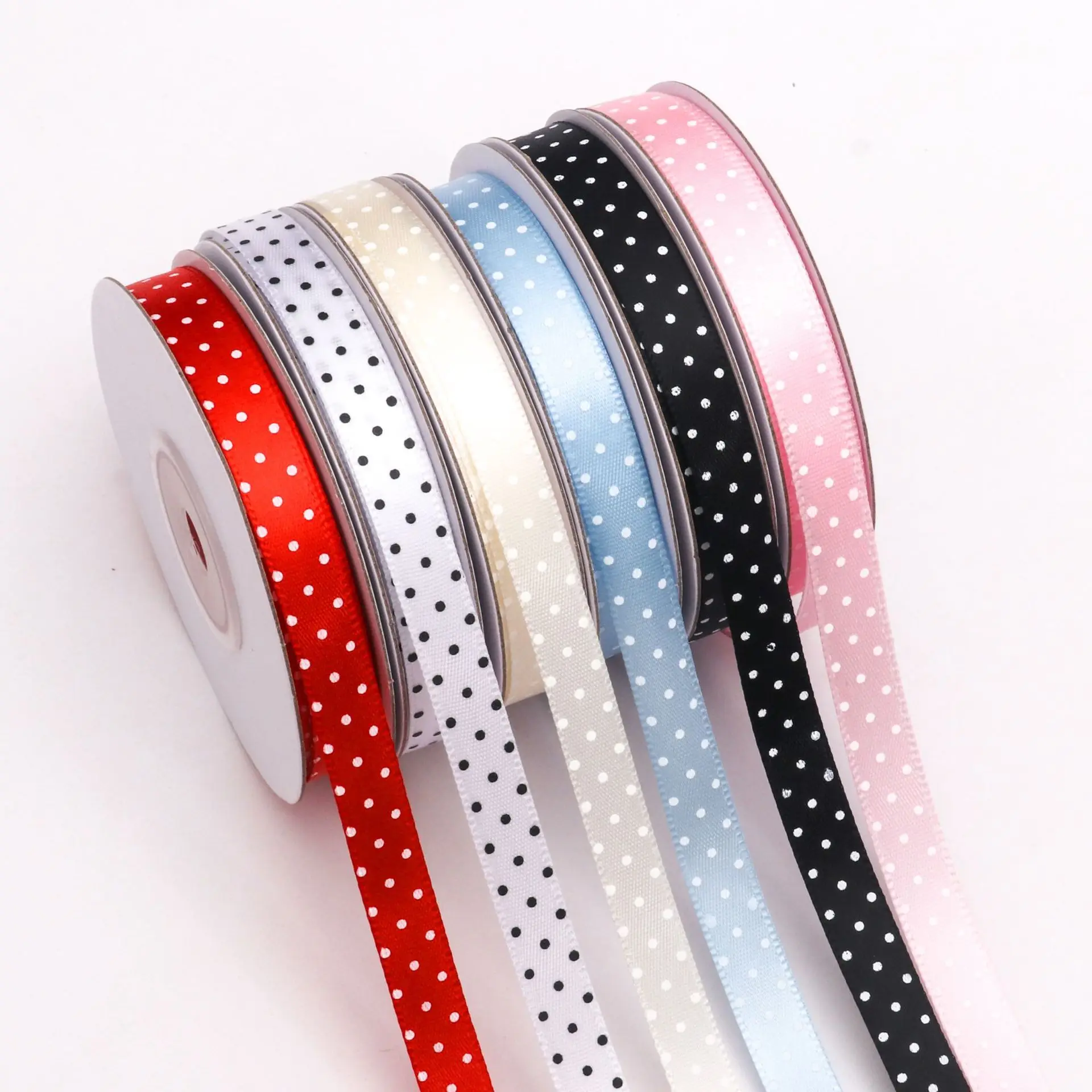 100 Yards/Rolle Polyesterband 10 mm Breite für DIY-Bastelarbeiten, Verpackungen, Geschenke, Blumensträuße, dekoratives Polka-Dot-Band – Detail 3
