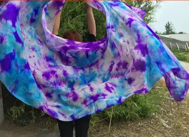 Akcesoria do stroju do tańca brzucha, jedwabne welony do tańca brzucha tie-dye, 250*114 cm, rekwizyty do występów scenicznych, super lekkie, kolorowe, zwiewne, z motywem kwiatowym.
