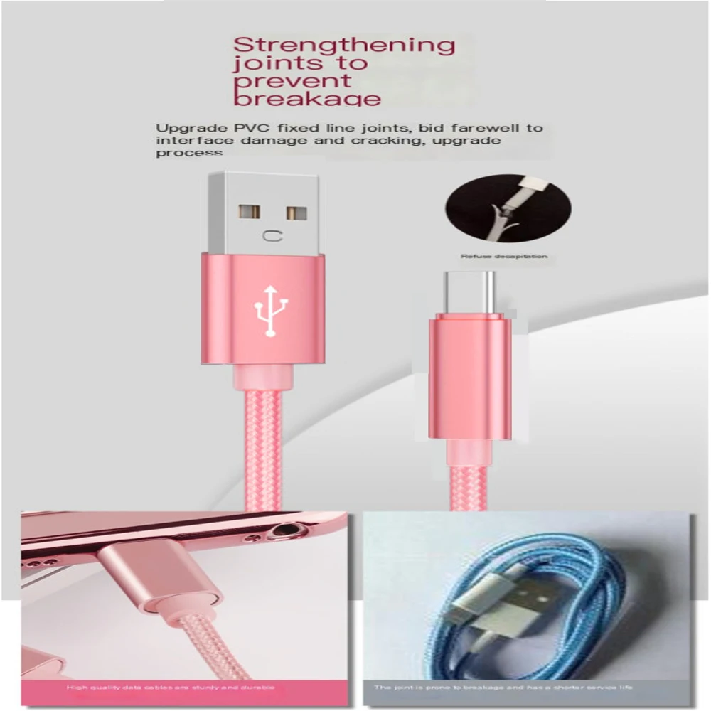 Multi Colored Nylon Braided Data Cable 3A Suitable For Android Samsung Type C Fast Charging Cable USB Device Mobile Phone Charge