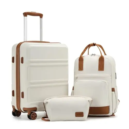 

Kono Luggage Set 3 Piece Carry On Hardside Luggage with TSA Lock Spinner Wheels Lightweight PC+ABS Carry On Suitcase Cream White