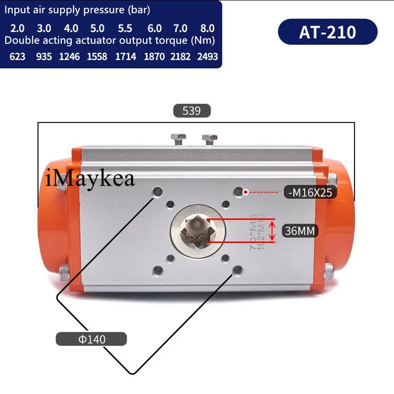 AT210 Double Acting Pneumatic Actuator 8 Corners Output For Pneumatic Ball Valve Butterfly Valve