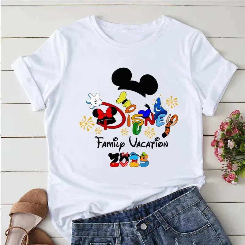 

2025 Summer Fashion New Tour Mickey Mouse White T-shirt Y2k Fashion Women's Street Wear Casual Top Cotton Casual T-shirt