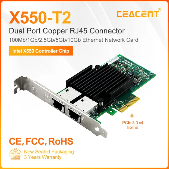 X550-t2 10g Dual Port Rj45 Pcie3.1 X4 Network Card With Intel X550  