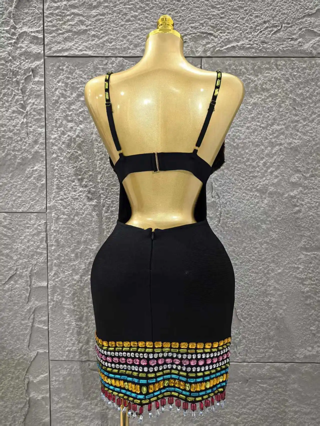 

Sparkly Colorful Diamonds V Neck Black Bodycon Bandage Dress 2025 Celebrity Elegant Evening Club Party Luxury Birthday Dresses