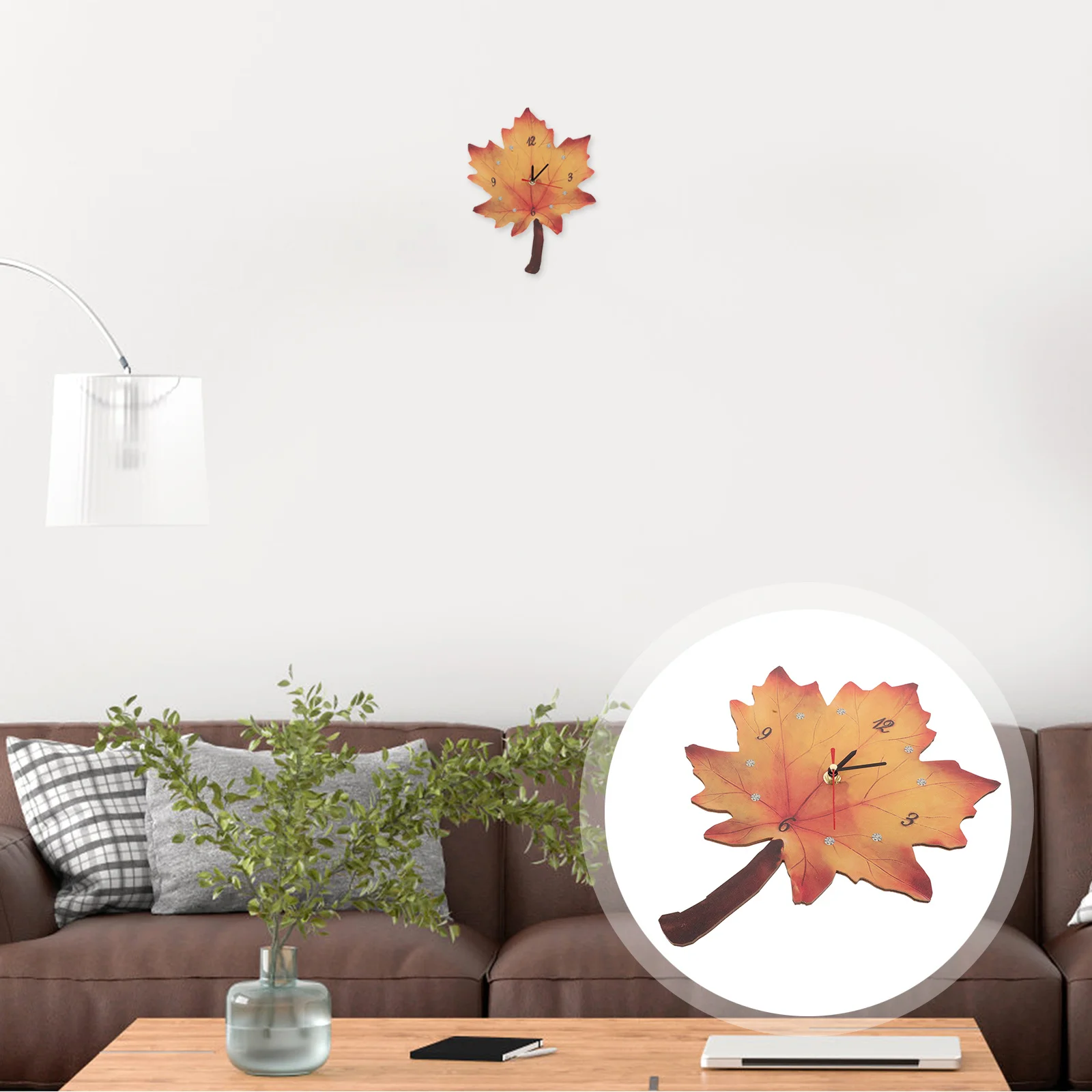 

1 set 1 Set Maple Leaf Wall Clock Yellow Modern Decorative Hanging Clock For Living Room Bedroom Kitchen Office Home Wall Art