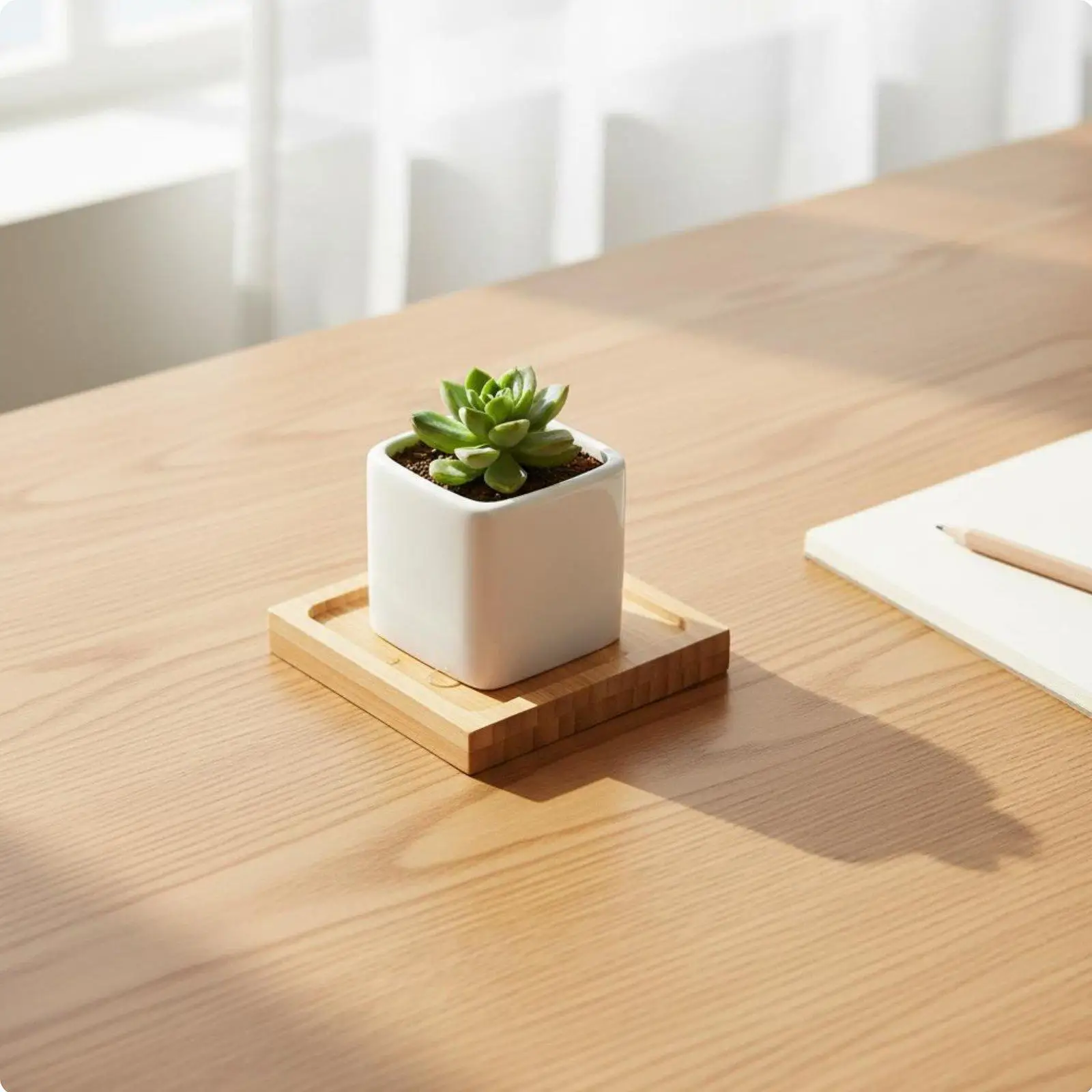 Bamboo Wood Industrial Tray Plant Pot Rectangular Saucer Geometric Base Indoor Plant Pot Cover for Office Decor