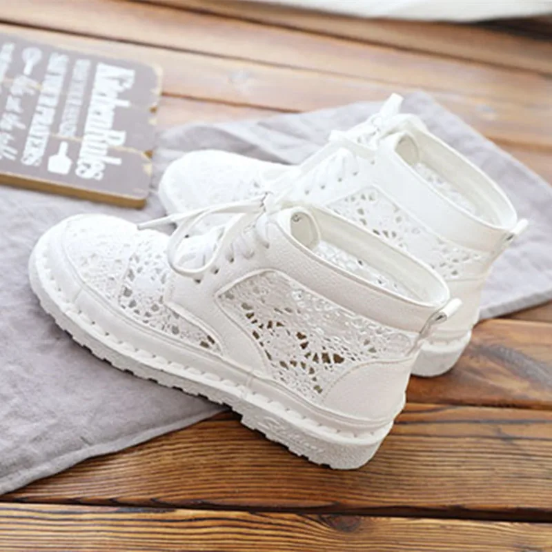 Summer Bootie Ankle Boots 2023 New Shoes Lace Mesh Cool Openwork Boots Hollow Fashion Women Lace-Up Boats Botines Mujer